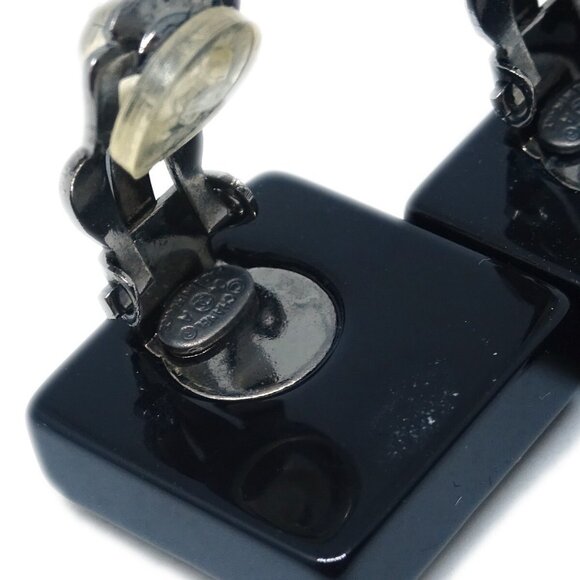 Chanel Square Earrings Clip-On Black 04A - Picture 4 of 4